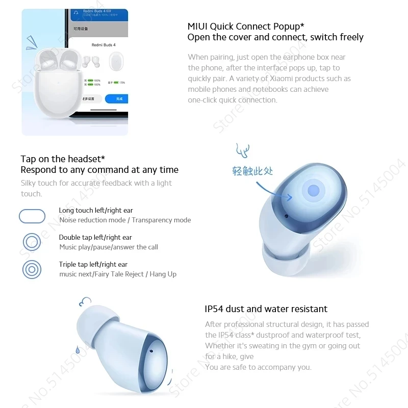 Original Global Version New Xiaomi Redmi Buds 4 TWS Earphone Noise Cancelling 2 Mic 30 Hour Battery Life IP54 Wireless Headphone