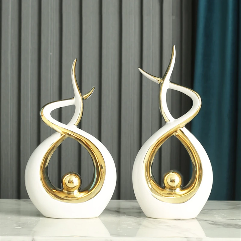 New Design Luxury Northern Europe Style Abstract Home Decoration Plating Gold Ceramic Accessories Art Other Decor Ornaments