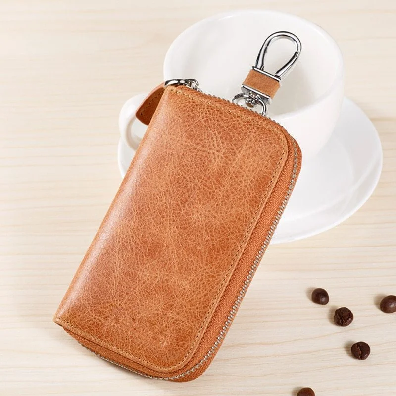 Metal men zipper car key wallet holder organizer