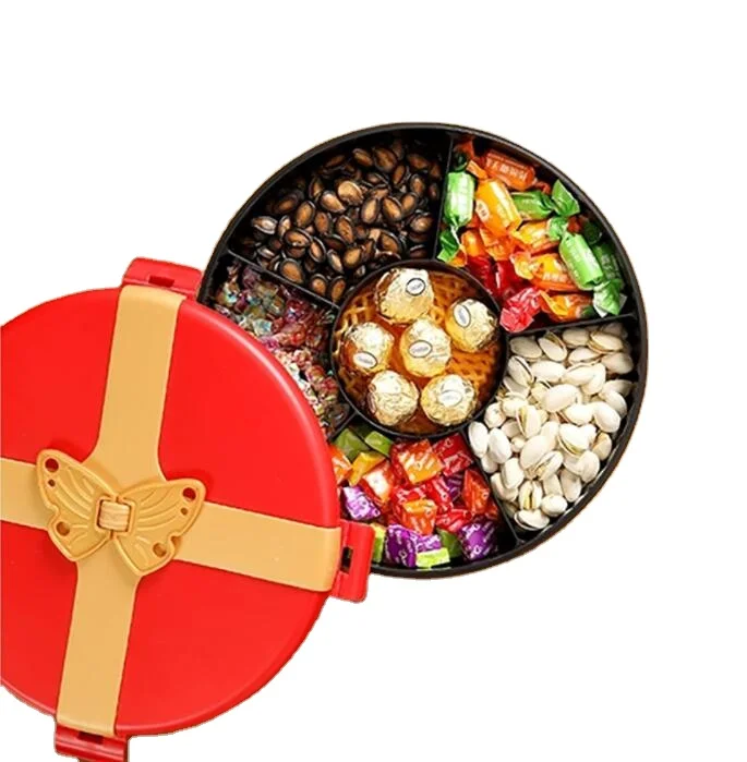 Wholesales China Red BOW-TIE Design Candy Tray Plastic Food Box Nuts Dried Fruit Candy Tray With Lid