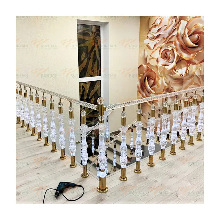 Acrylic railing manufacture handrail crystal balcony fence glass led railing column master pillar