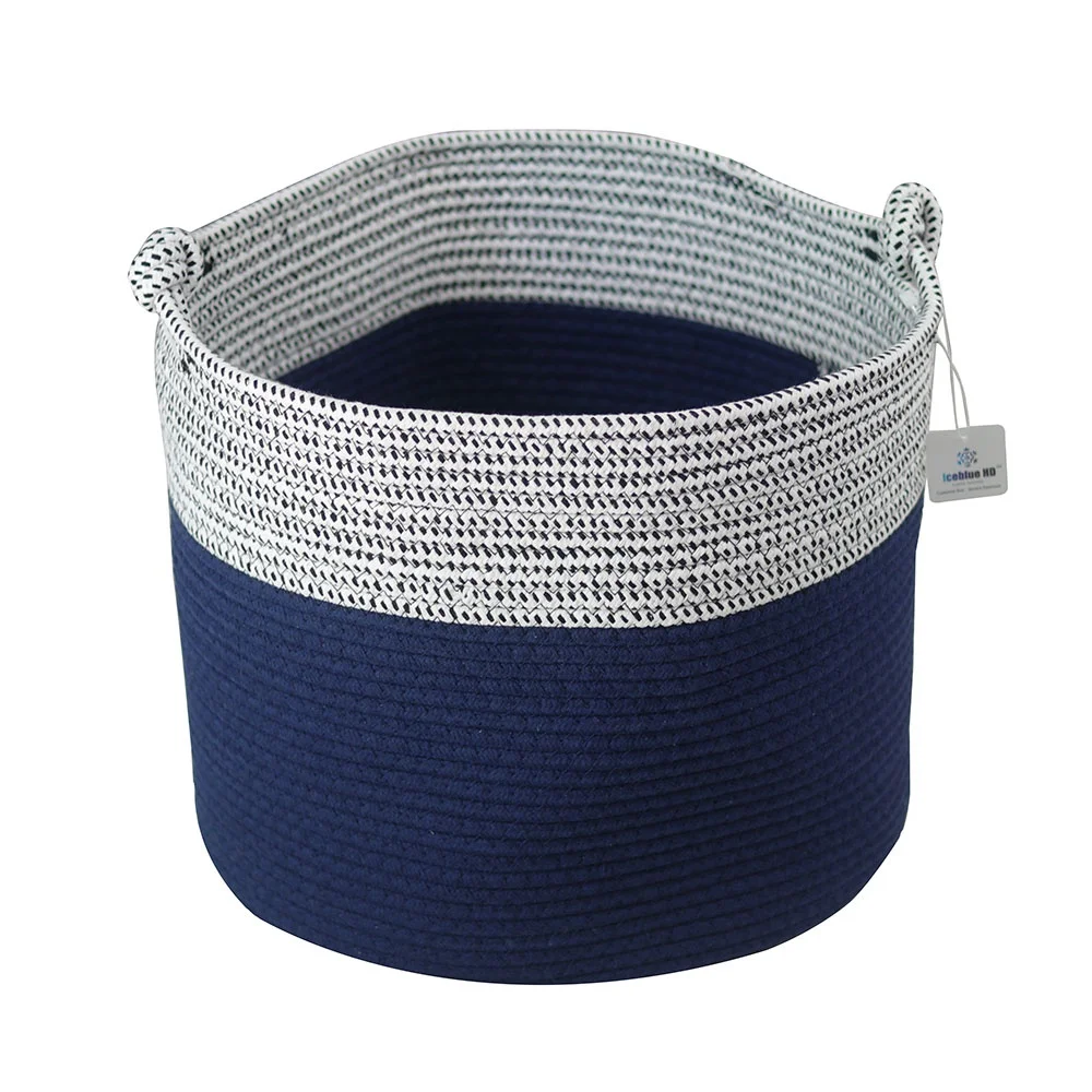 ICEBLUE Custom Leather Handles Home Storage Woven Basket Cotton Rope Basket