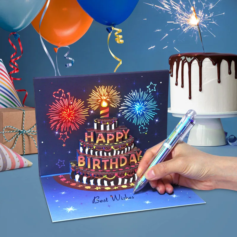 2024 Happy birthday cards 3d pop up music and change lights birthday popup card musical birthday cards
