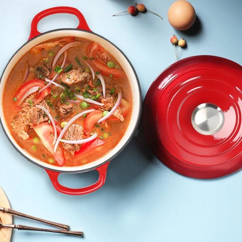 Top quality round luxury kitchen dinner red round cooking enamel cast iron non stick soup casserole pot set
