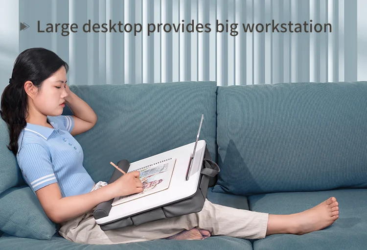 New Ergonomic Lap Tray Table Built-in Tablet Stand Height Adjustable Soft and Ventilate Leathaire Cloth Fillded with Sponge