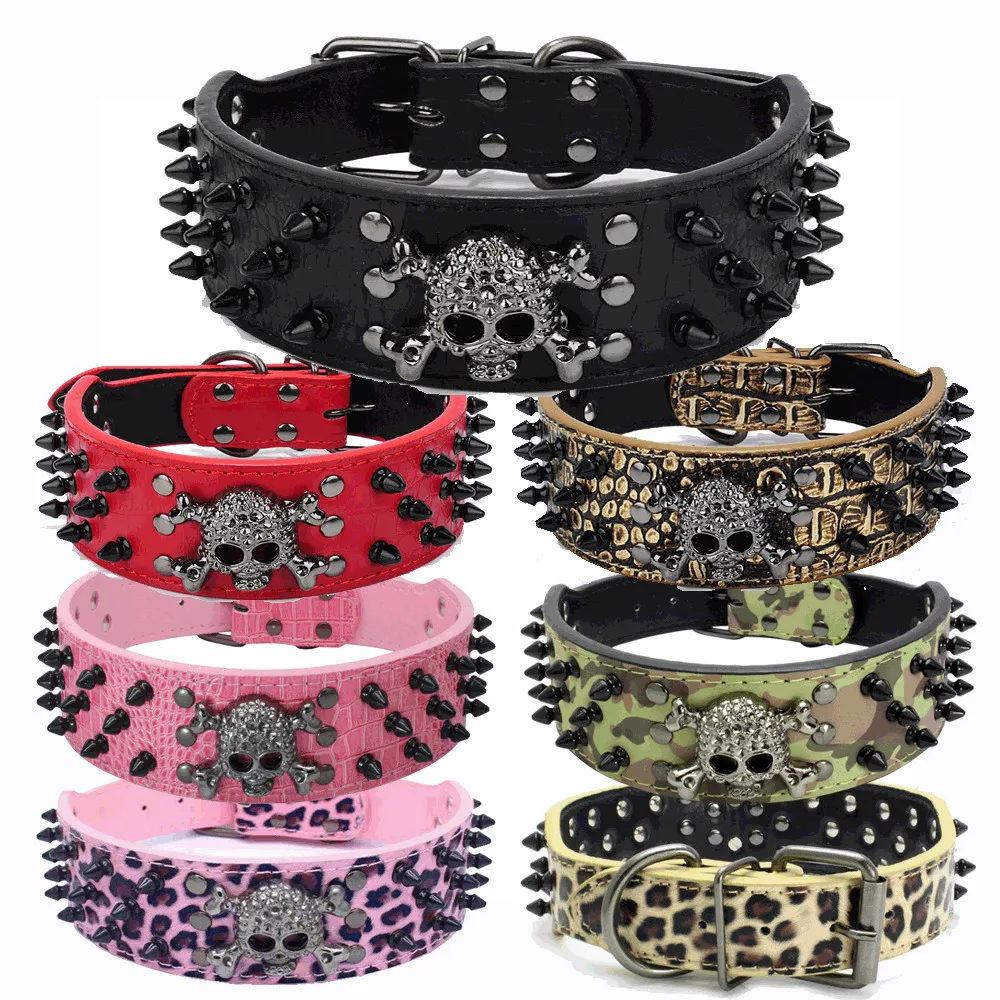 Black Rivet Pet Collar PU Dog Chain  Dog Collars  for Medium Large Pet