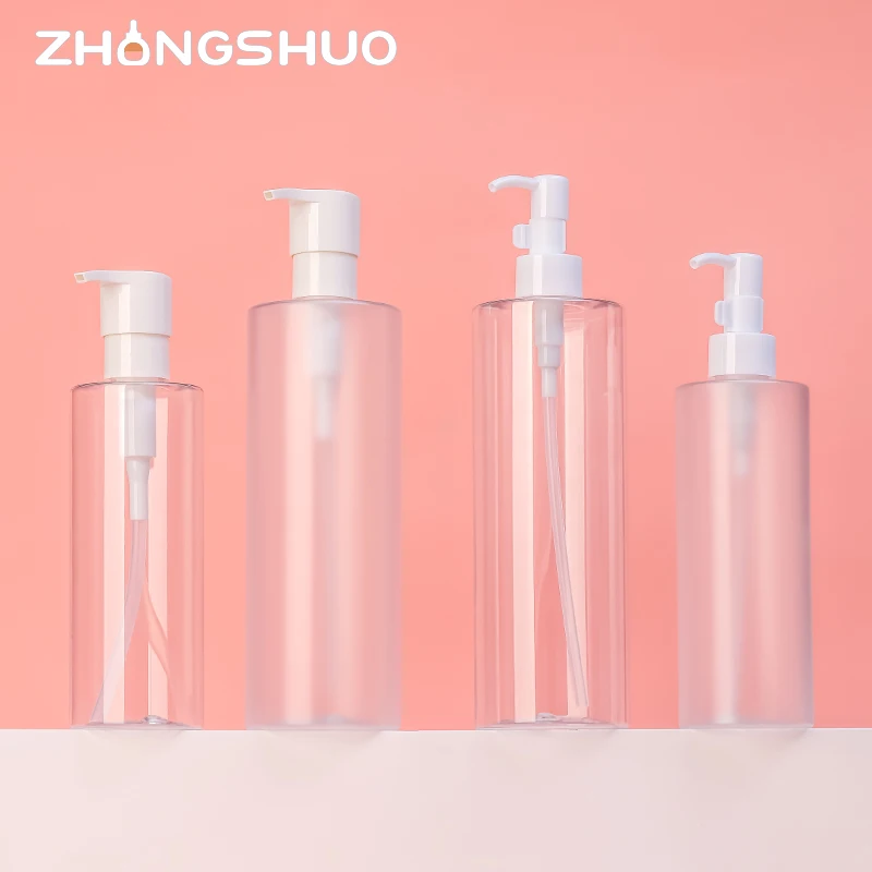 luxury custom makeup bottles cosmetic plastic makeup remover oil bottle 300/500 ml with different pump for face skincare packing