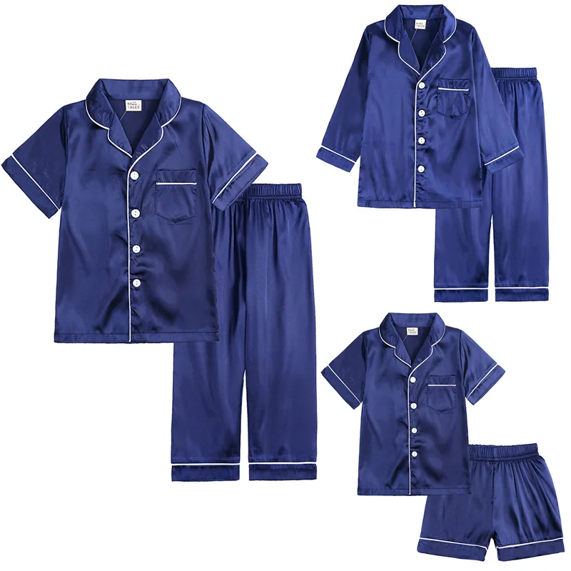 Stock Custom Solid Color Toddlar Silk Pajama 2 Pieces Set Kids Satin Pajamas Set