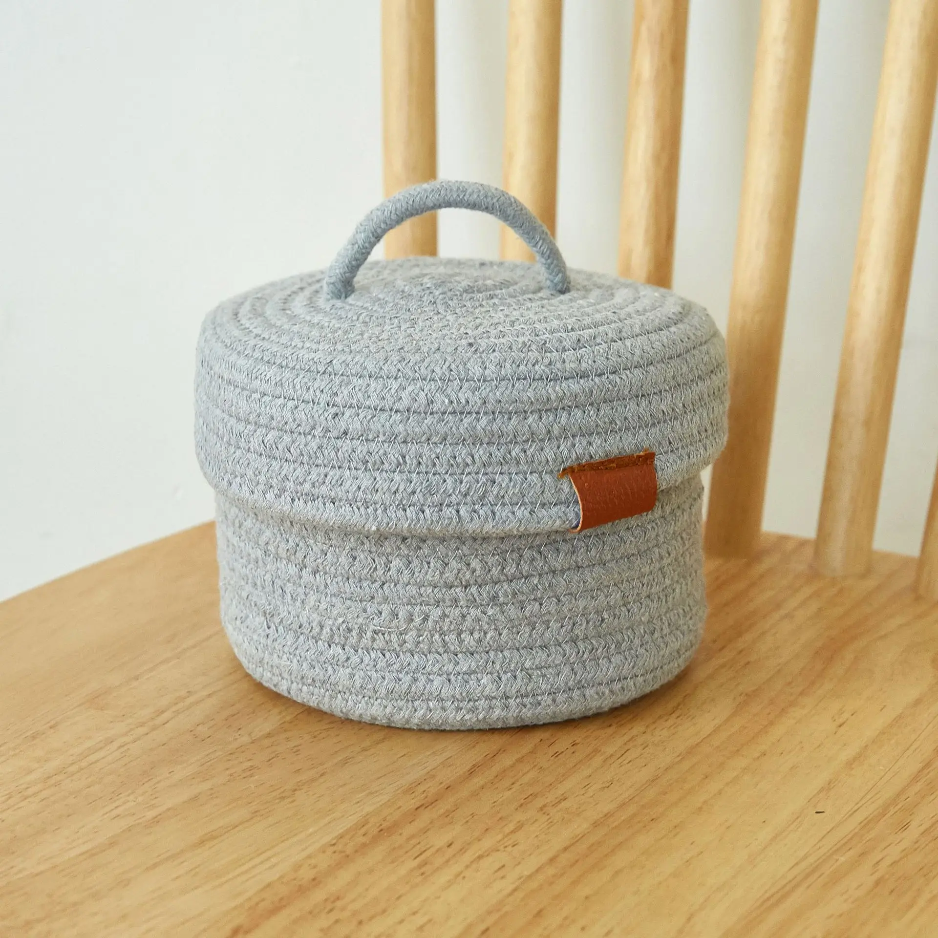 Home Decor White Cotton Rope Storage Basket With Lid Storage And Organization Many Sizes Vietnam Supplier