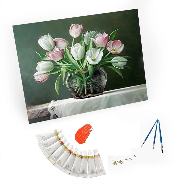 DIY Framed Oil painting by number kits on canvas  flower and fruit picture painting paint by number for wall decor