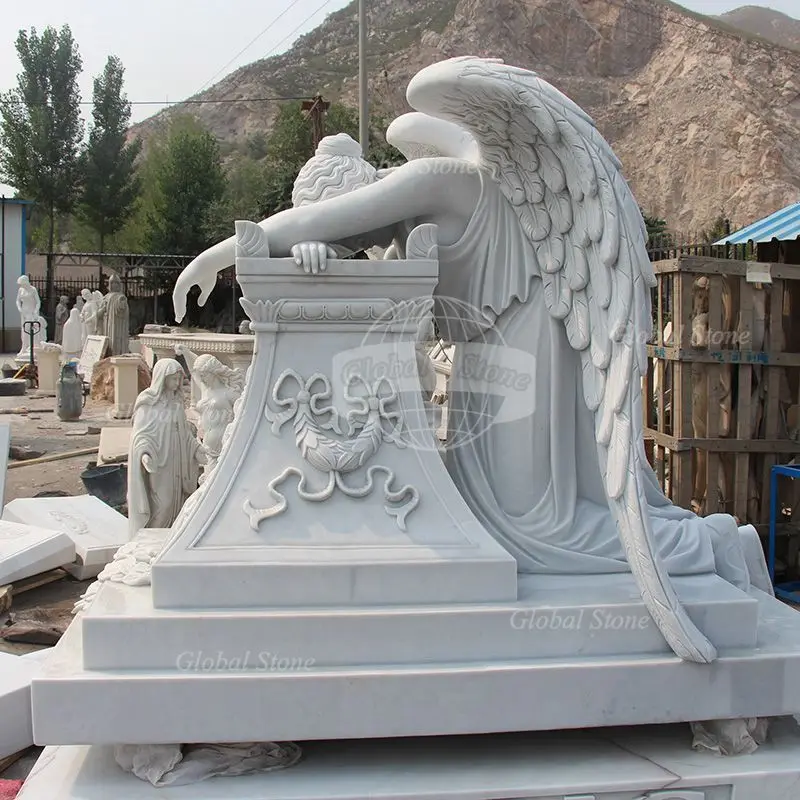 Custom Cemetery Decoration Marble Beautiful Weeping Angel Sculpture Statue