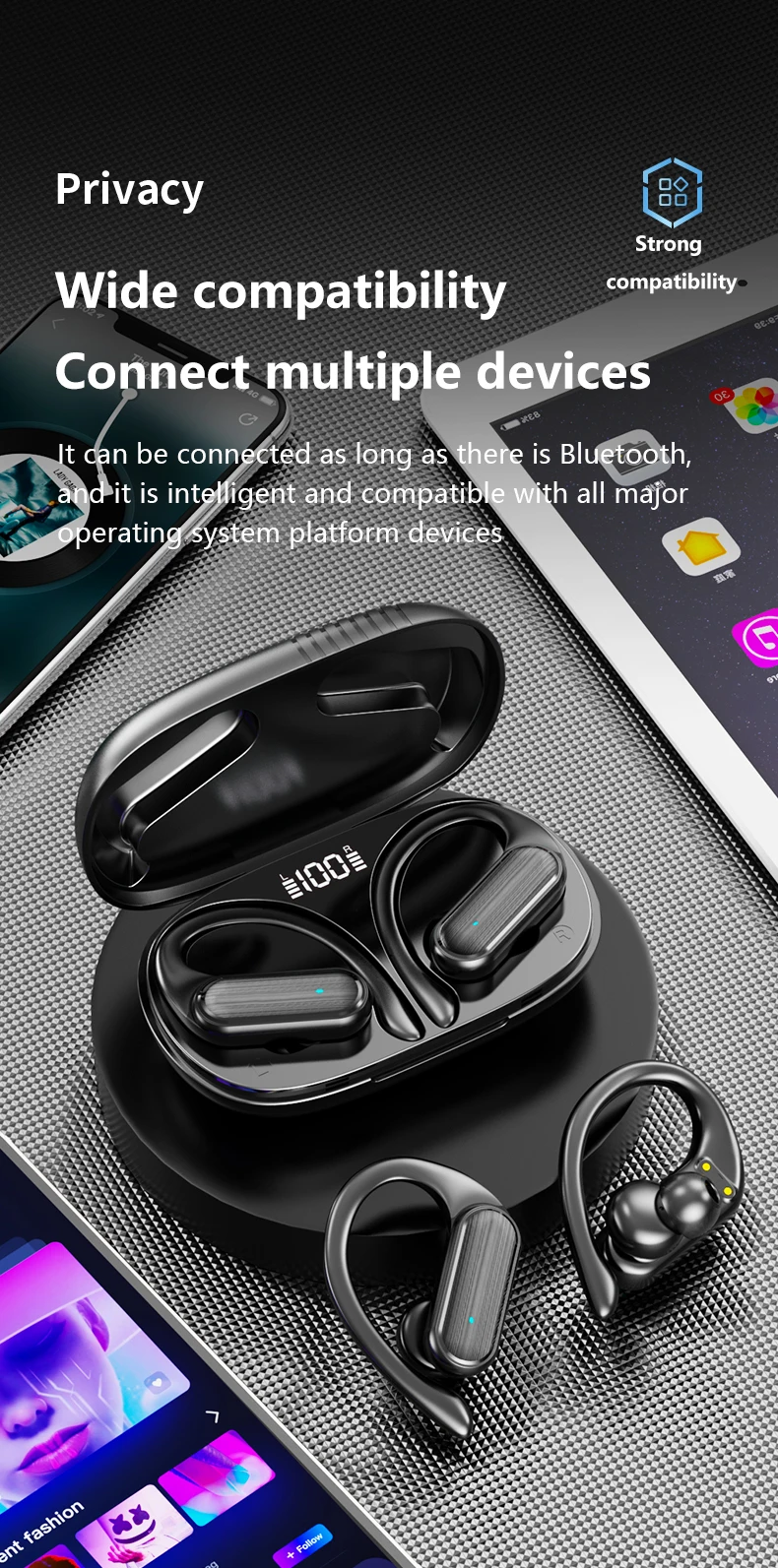 A520 TWS Wireless Earphones Sport Headphone Bluetooth 5.3 Smart Touch HiFI 9D Stereo Waterproof Ear Hook Headset  hearing aid