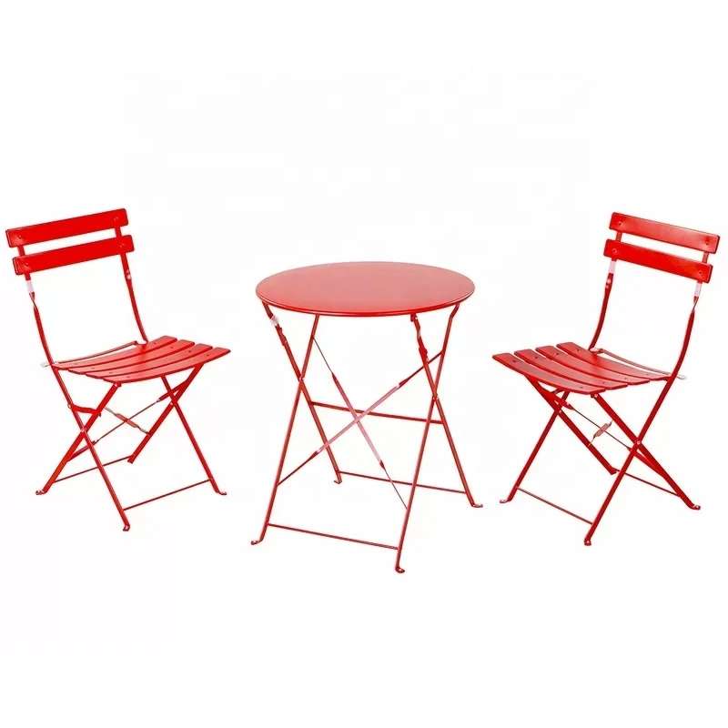 
Folding steel outdoor garden furniture set patio dining table and chair with umbrella set 