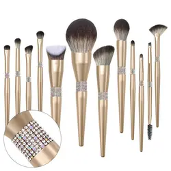 Synthetic Hair Best Free Samples High End Wholesale 12 pcs Diamond Gold Crystal Gift Gold Luxury Bling Makeup Brush Set