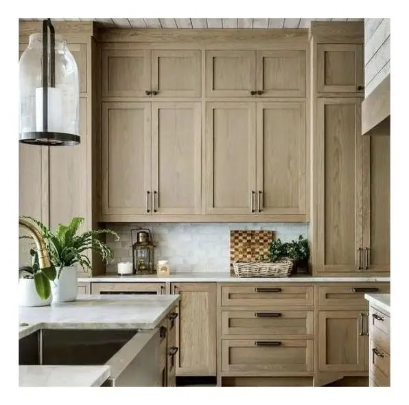 Vermont Luxury Designs Modern Full Kitchen Modular White Oak Wood Veneer Shaker Style Complete Kitchen Cabinet Set