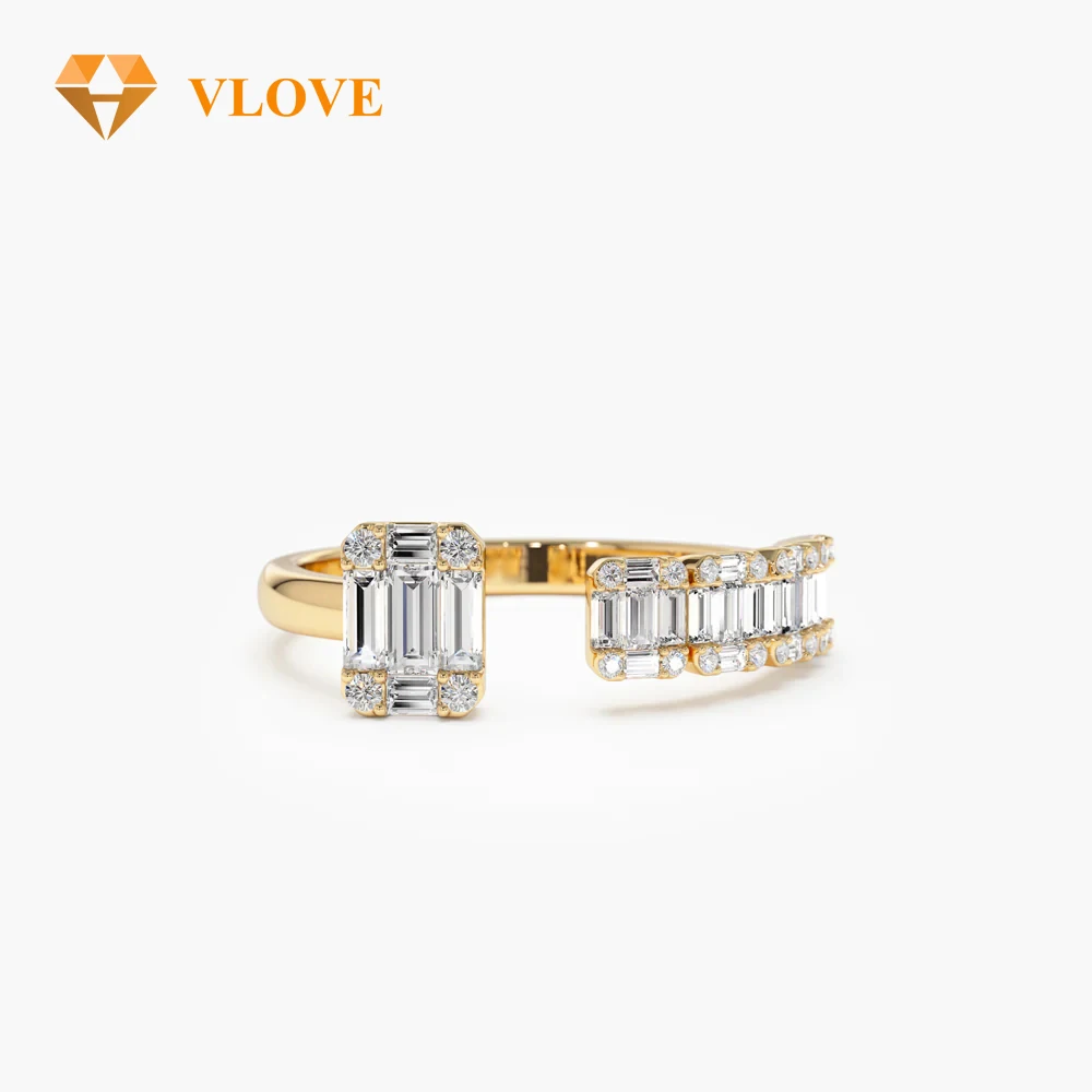 VLOVE пара ювелирных изделий с бриллиантами кольца ювелирные изделия 14k плавающий бриллиант багет огранка бриллиантовое кольцо