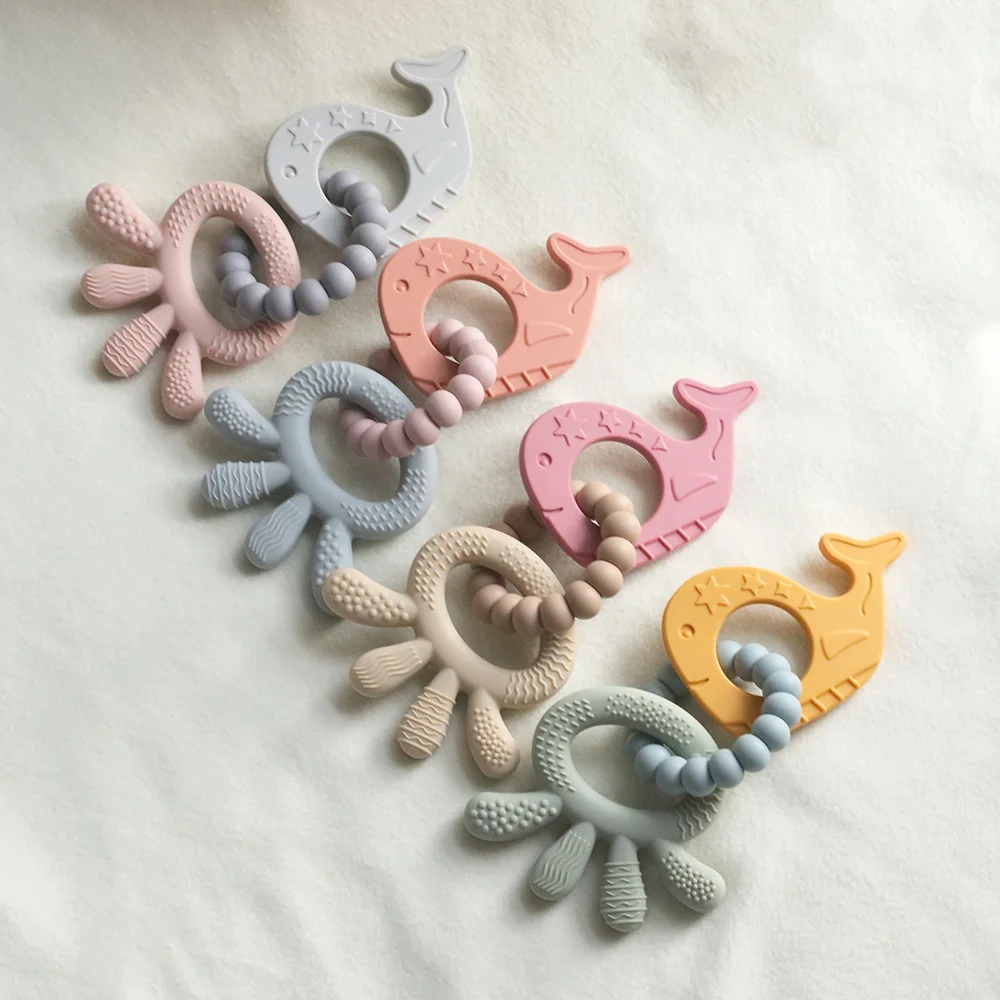 LoveBond Baby Teether Whale Learning Loop Silicone Teether Beech Ring for Babies BPA Free  Infant Teething Toy