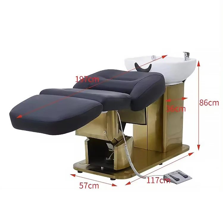 Modern high end reclining shampoo chair electric adjustable gold stainless steel beauty salon head wash chair for barbershop