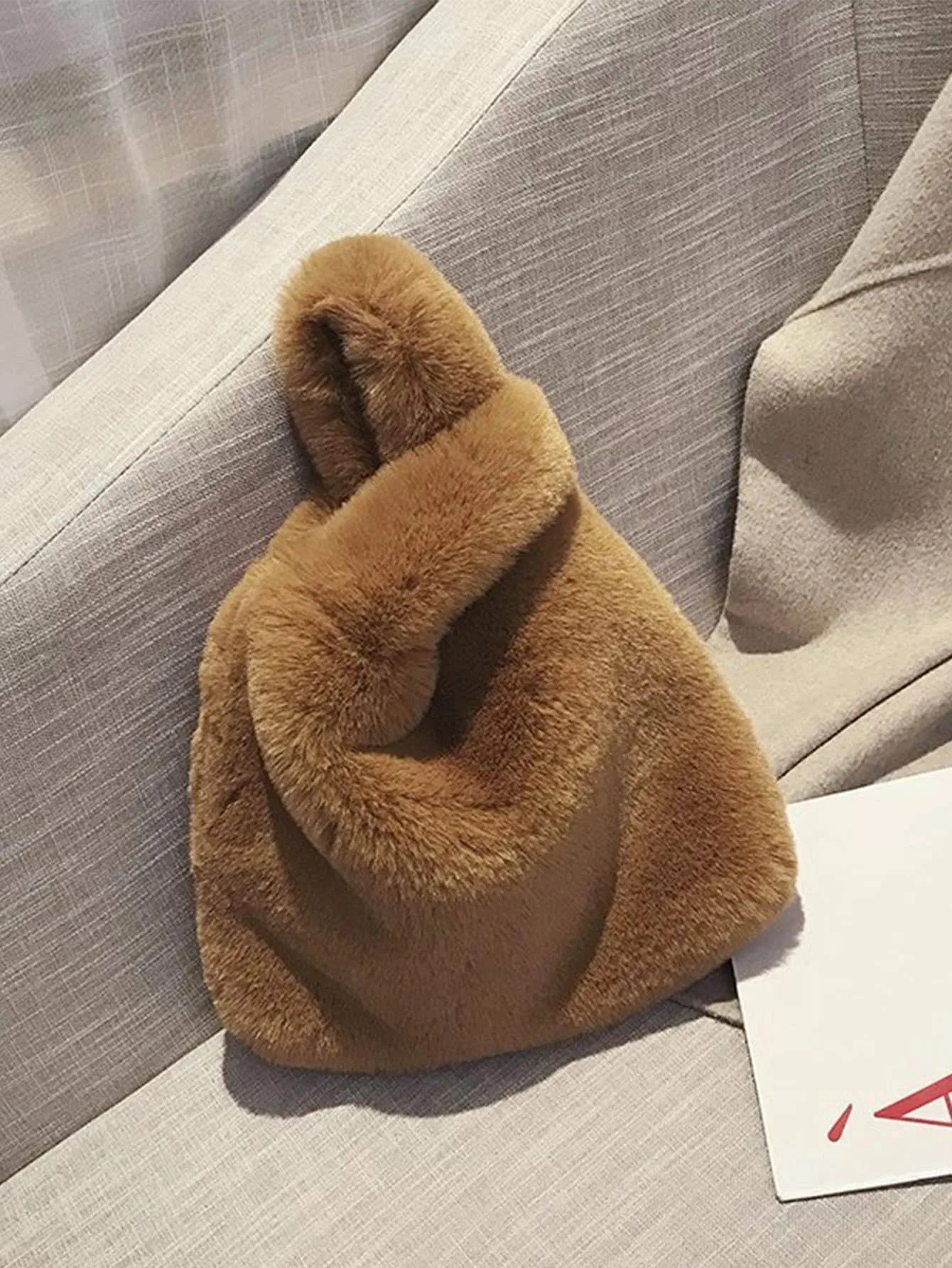 Brown fashion lady plush tote bag