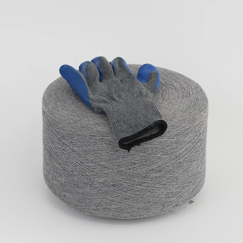 Ne 6 8 10 knit safty glove regenerate recycle cotton yarn knit with polyester textured yarn