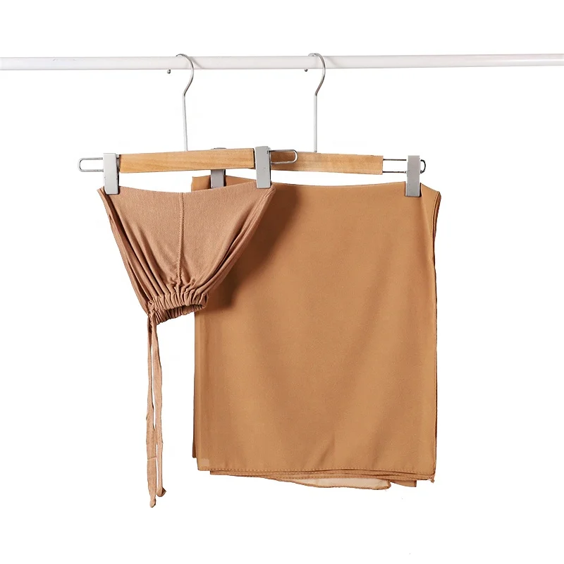 2 Pcs Set Heavy Pearl Chiffon Hijab Scarf Matching With Color Tube Jersey Cotton Undercap