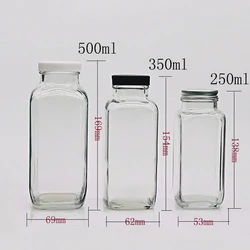 Custom 250ml 350ml 500ml Clear Square Milk Cold Brew Juice Drinking 16 oz Glass Bottles for Beverages with Lids