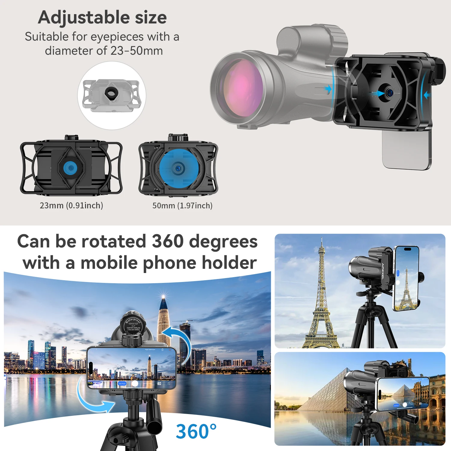 2K WiFi Telescope Camera for Stargazers Wireless Electronic Eyepiece for High-Quality Video & Photo Recording 23mm-50mm Scopes