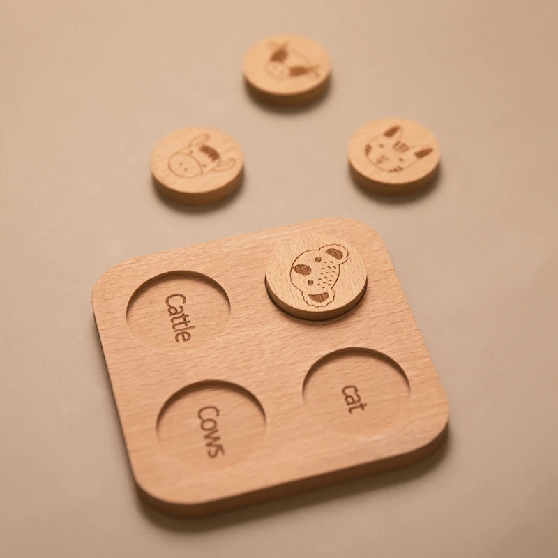 Развивающие игрушки Монтессори, Детская познавательная доска, деревянная головоломка с животными, оптовая продажа