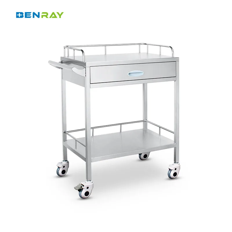 Emergency Trolley Medicine Cart Drug Dispensing Vehicle Suitable Treatment Stainless Steel Medicine Trolley