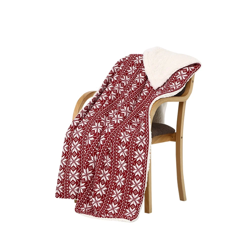 Warm and Soft snowflake design with Sherpa backing Blanket Knitted Throw