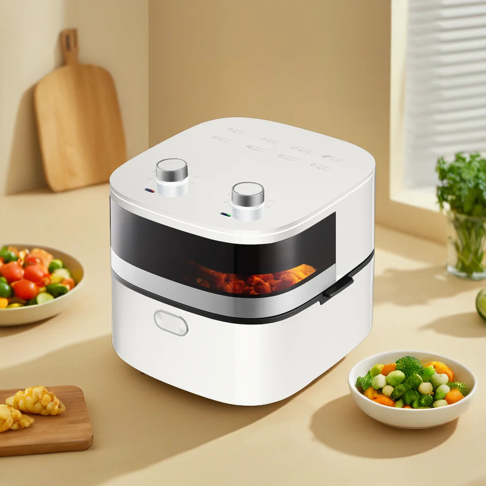 Portable 8L Air Fryer with LCD Display White Label Grey Yellow Opening Top Black 5L 6L Capacity US Plug Voltage 220V