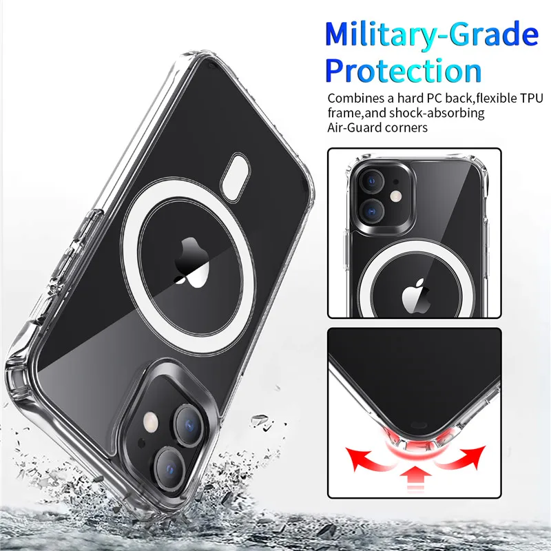 Transparent Shockproof Cover Magnet Ring Wireless Charger magnetic Phone Case for iPhone 12 Pro Max