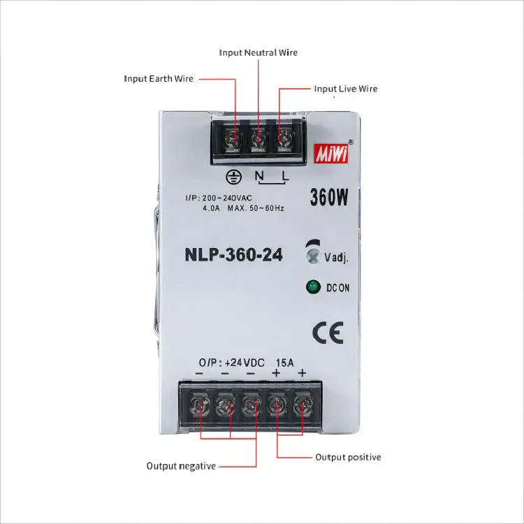 MiWi NLP-360-24 Hot Sale Iron Aluminum case 220VAC to 24VDC 360w DC Industrial Power Supplies 15A For Led Strip Light