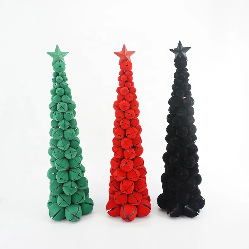 New design Plant fluff red black green mini Jingle Bells Christmas tree for Christmas tableTop Decoration