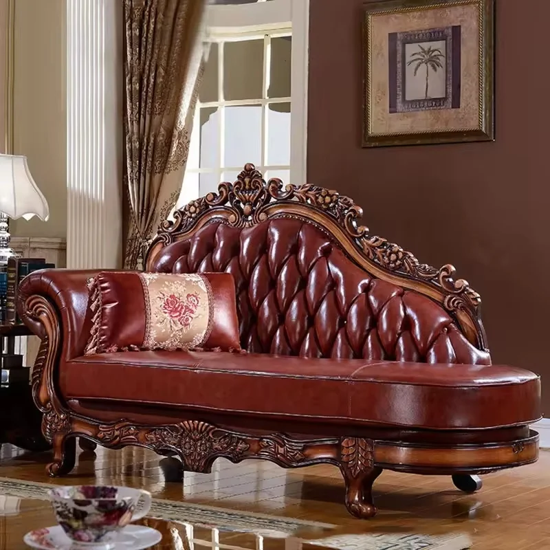 High-Quality European Leather Sofa Wood Hot-Selling Luxury Brown Vintage Sofa Elegant  Furniture Premium Leather Upholstery