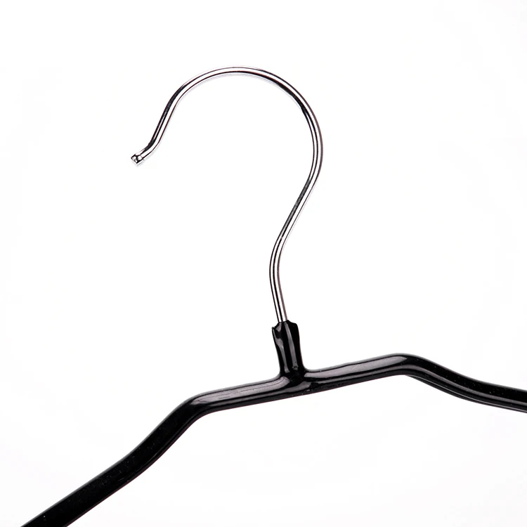 Flat Head Black Metal Shirt Top Hanger with Clips Non Slip PVC Clips Metal Clothes Hanger for Pant