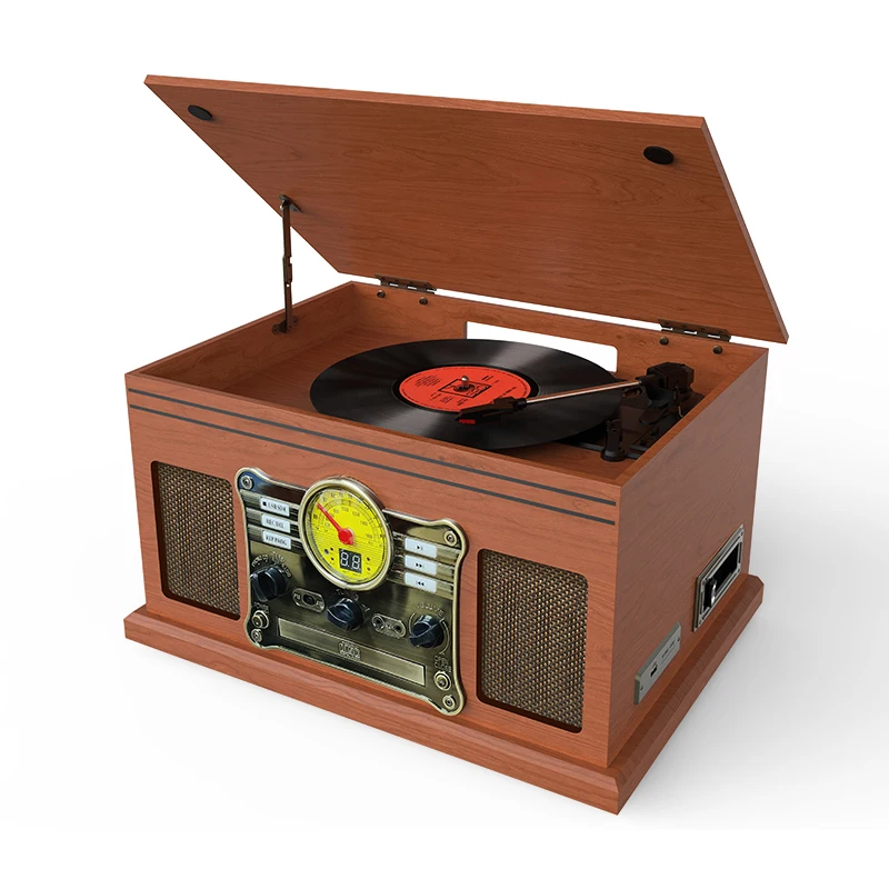 OEM Hot Selling Vintage Wooden Style Music Audio System LED Digital display Auto Stop Record Vinyl Turntable Player Phonograph