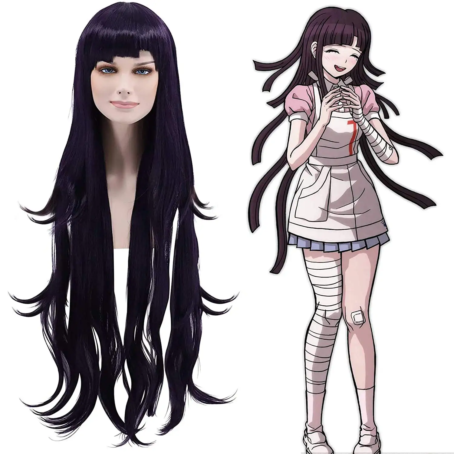 
Fashion Danganronpa Mikan Tsumiki Cosplay Wig Costume Dark Purple + Free Wig 
