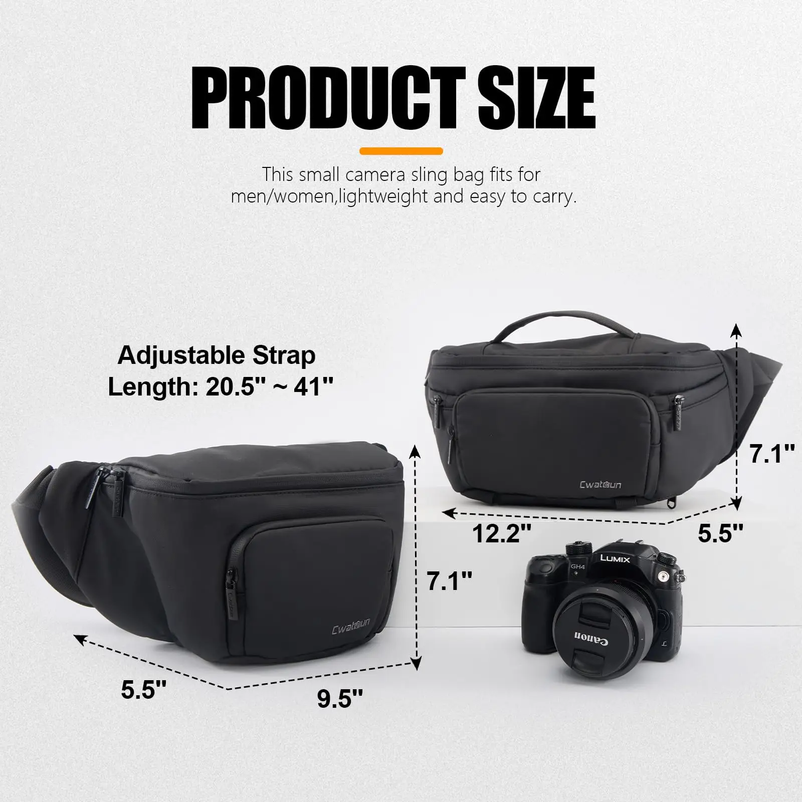 Cwatcun D105L Waterproof Leather DSLR SLR Lens Case Small Photography Sling Chest Crossbody Belt Camera Waist Bag for Canon