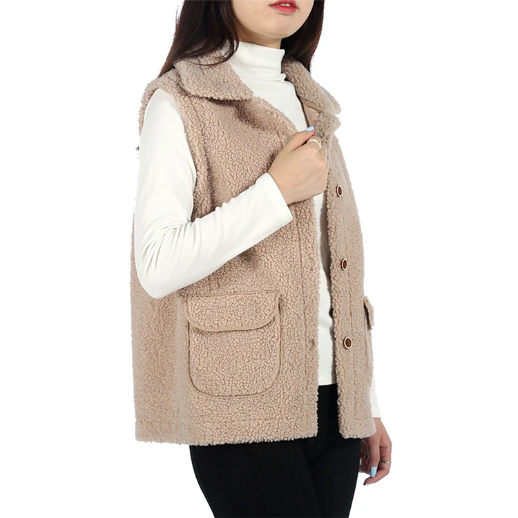 Новый теплый зимний меховой женский жилет оптом, вязаный жилет из овечьей шерсти, женский жилет из овечьей шерсти с карманами