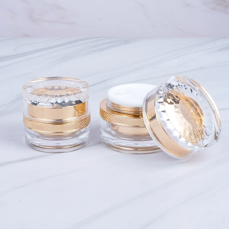 In Stock 15g 30g 50g Hot Selling Luxury Gold Cosmetic Jar and Bottle Acrylic Plastic Cream Container Jars
