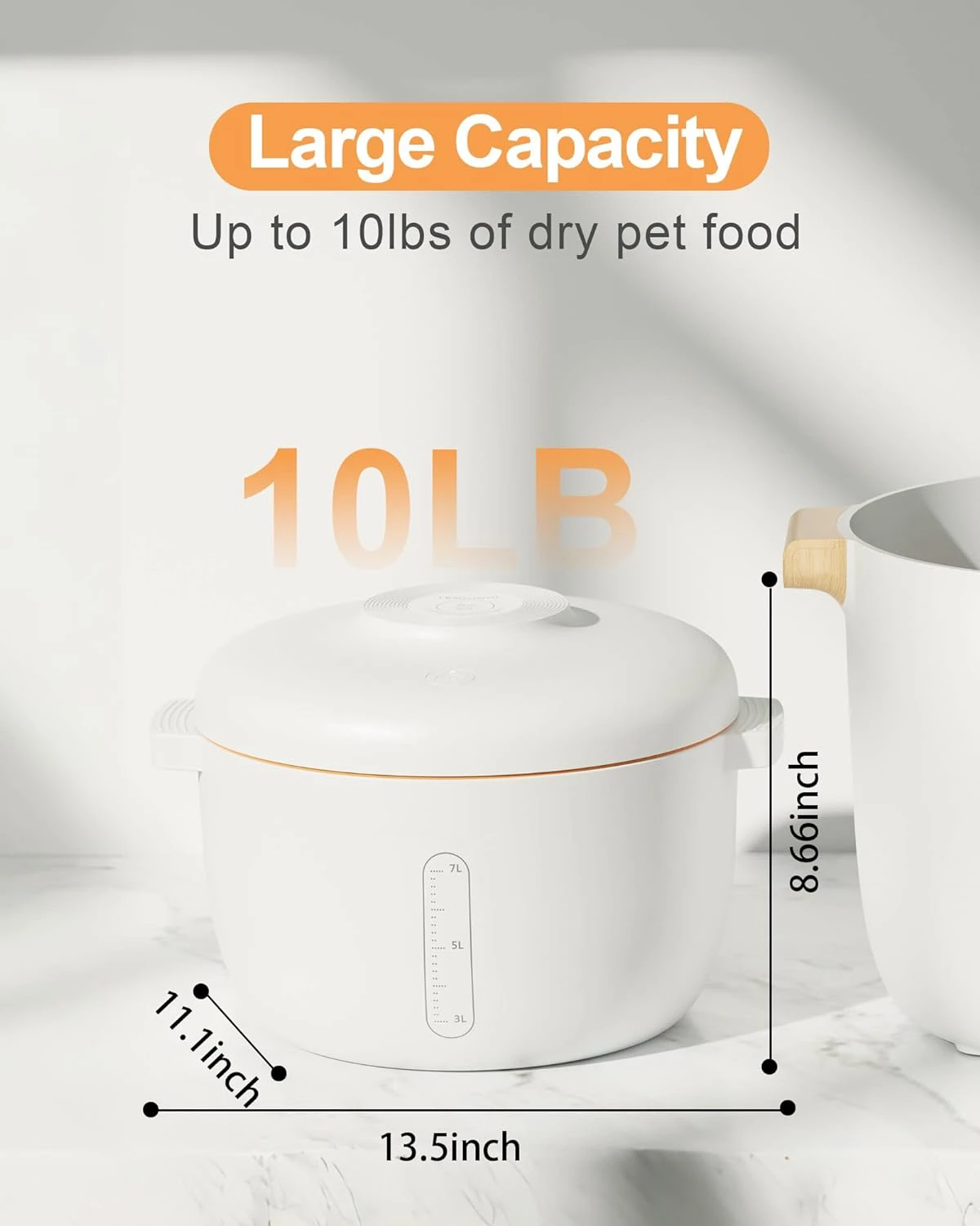 Portable 7L White Dry Food Storage with Automatic Real-time Vacuum Status Healthy Nutritional Grains Viewable Window for Pets