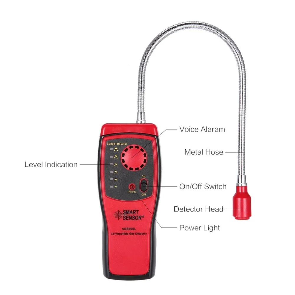 AS8800L Gas Analyzer Combustible gas detector port flammable natural gas Leak Location Determine meter Tester Sound Light Alarm
