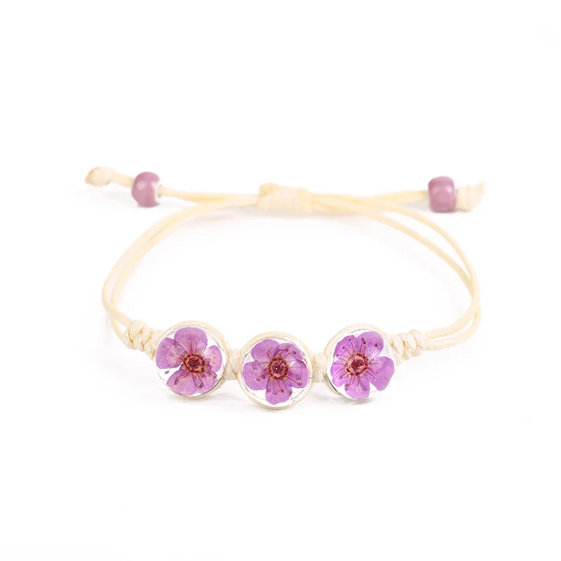 Fanyue Custom Three Glass Real Flower Dried Flower Bracelet Woven Bracelet 2024