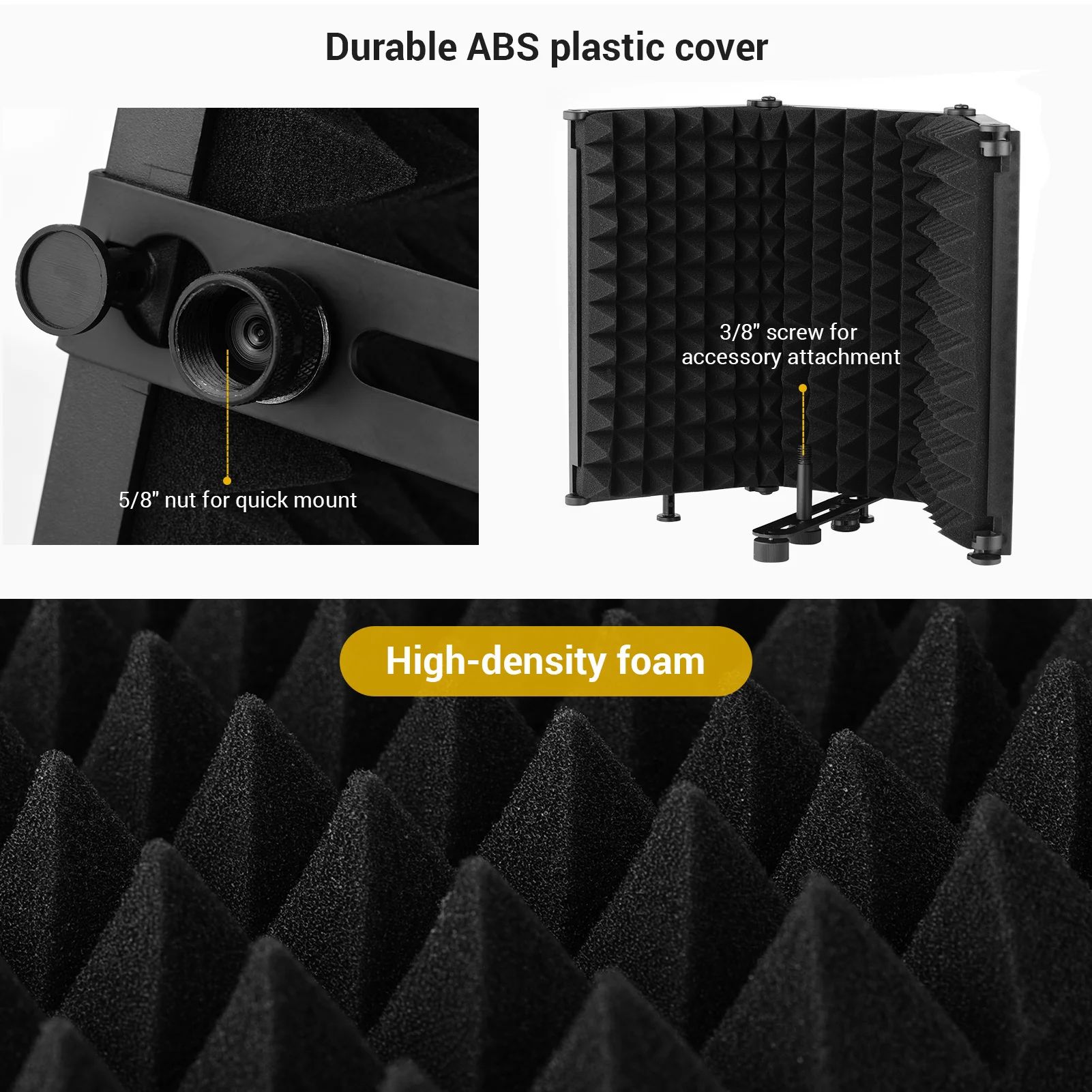 3 Panel Microphone Isolation Shield Portable Tabletop Absorbing Reflection Filter Soundproof Foam Studio
