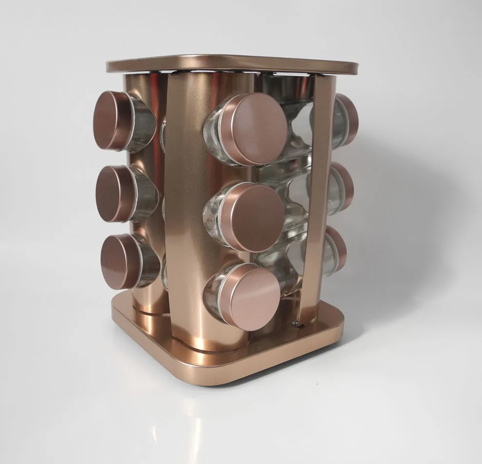 Square Revolving Spice Tower Round Spice Rack Set of 12 Spice Jars Seasoning Storage Organization Stainless Steel