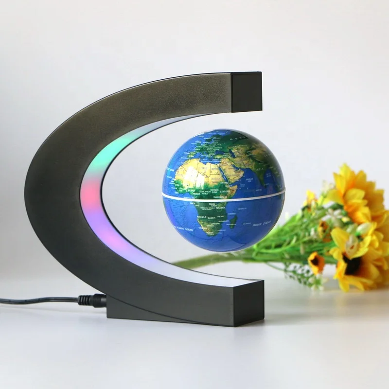 Top Selling Products 2022 Printing Logo Promotion Gadgets Electronic Magnetic Levitation C Shape Floating Globe with Led Lights