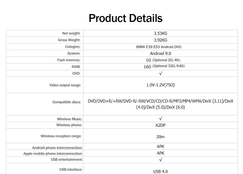 Android 9 7Inch Car Radio Video For Bmw E39 Car Audio Stereo Gps Navi Dsp Carplay with GPS Navigation