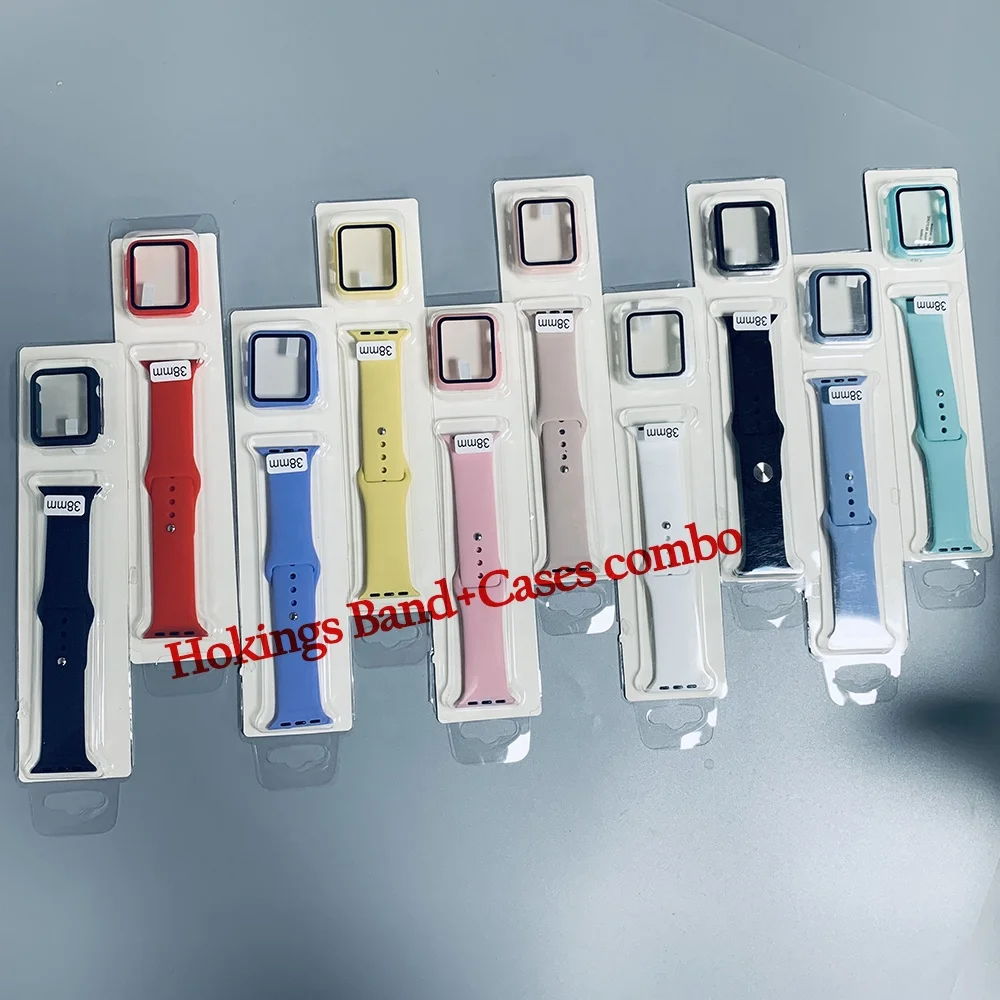 
2 in 1 New Sport Watch Strap Rubber Wrist Strap 44mm/38mm Correa Aplle Watch Bands Protector Case For Apple Watch 