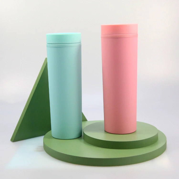 Skinny double wall Tumbler 16OZ straight Plastic Tumblers customized straw cup water skinny matte cup with straw and lid